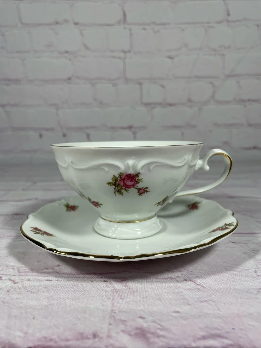 Vintage Winterling Rosebud Bavaria Western Germany Footed Teacup and Saucer Set